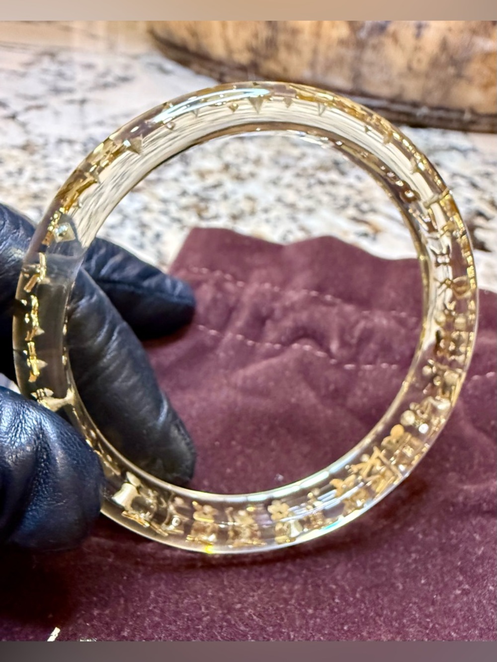 Louis Vuitton Clear Resin Inclusion Monogram Bangle Bracelet - Picture 8 of 10